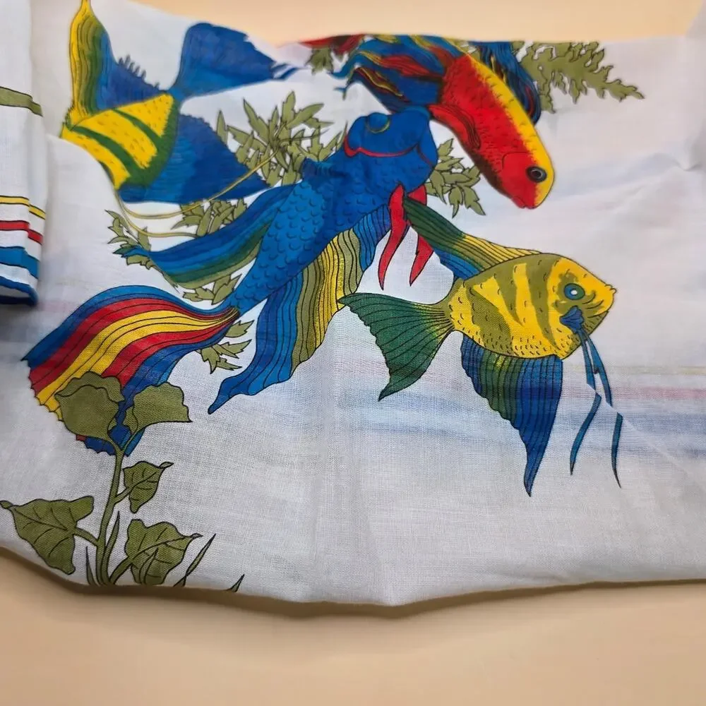 Gucci Scarf Fish Print Silk Square Bandana 18 x 18